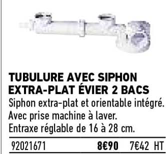 tubulure avec siphon extra-plat évier 2 bacs