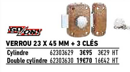 verrou 23 x 45 mm + 3 clés go-on!
