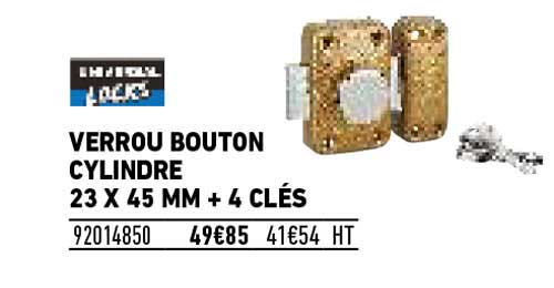 verrou bouton cylindre 23 x 45 mm + 4 clés
