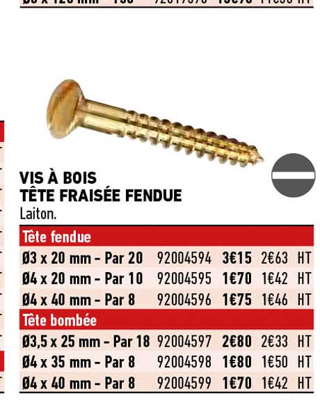 vis à bois tête fraisée fendue
