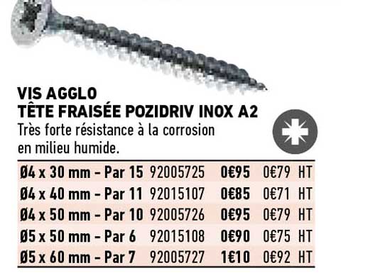 vis agglo tête fraisée pozidriv inox a2