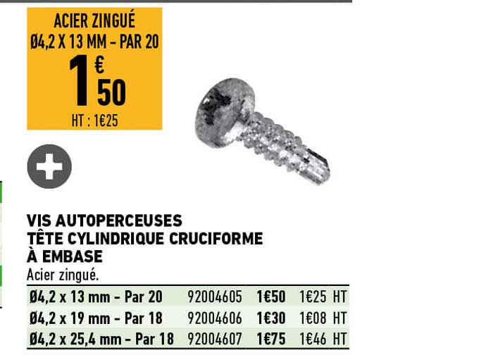 vis autoperceuses tête cylindrique cruciforme à embase