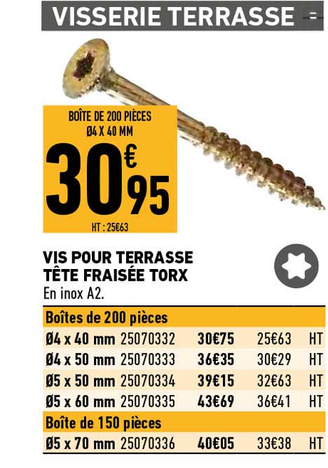 vis pour terrasse tête fraisée torx
