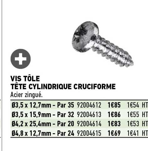 Vis Tôle Tête Cylindrique Cruciforme