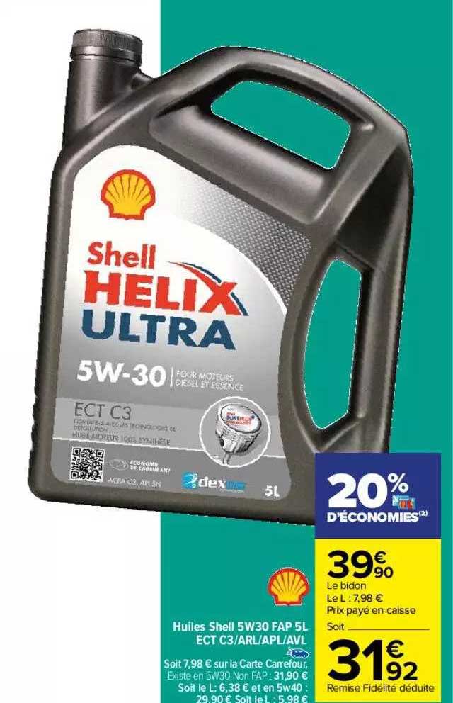 huiles shell 5w30 fap 5l ect c3-arl-apl-avl