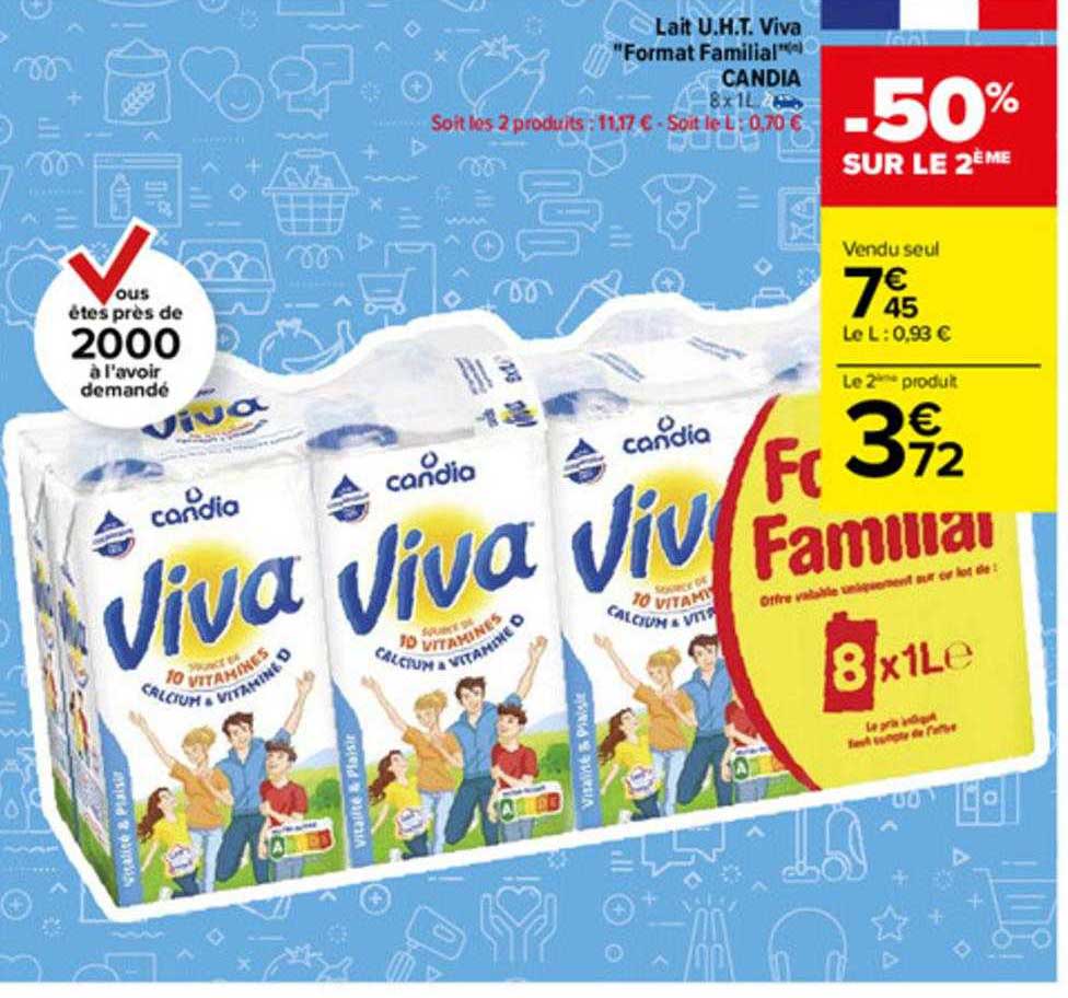 lait u.h.t. viva "format familial" candia