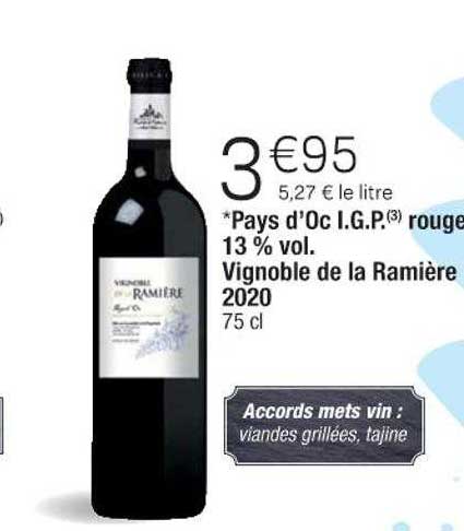 *pays d'oc e.g.p. rouge 13% vol. vignoble de la ramière 2020