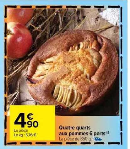 quatres quarts aux pommes 6 parts