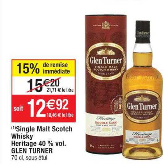 single malt scotch whisky heritage 40% vol. glen turner