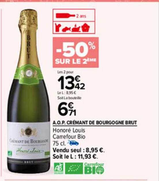 a.o.p.crémant de bourgogne brut honoré louis carrefour bio