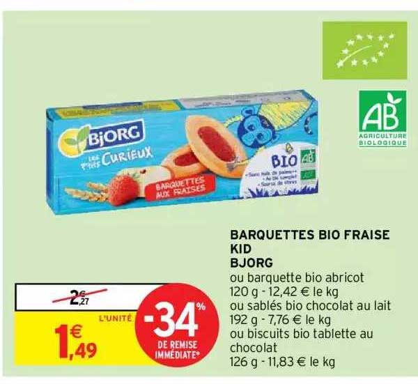 barquettes bio fraise kid bjorg -34% de remise immédiate