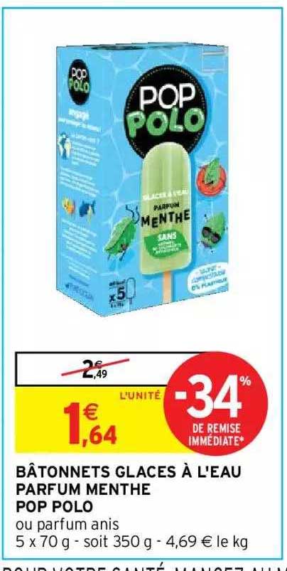 bâtonnets glaces à l'eau parfum menthe pop polo