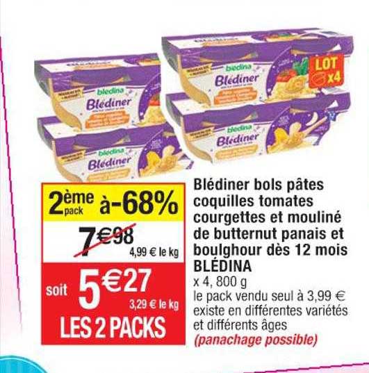 blédiner bols pâtes coquilles tomates courgettes et mouliné de butternut panais et boulghour dès 12 mois blédina