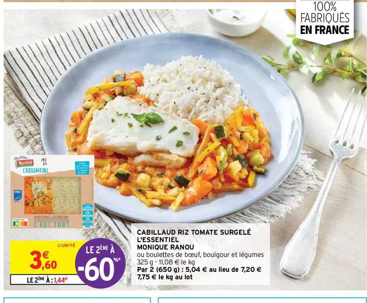 cabillaud riz tomate surgelé l'essentiel monique ranou