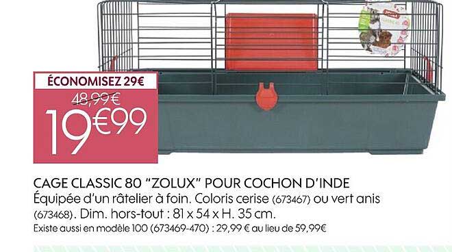 cage classic 80 "zolux" pour cochon d'inde