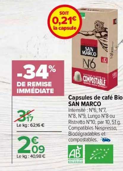 Capsules De Café Bio San Marco