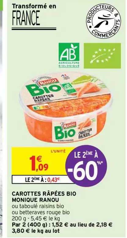 carottes râpées bio monique ranou le 2ème à -60%