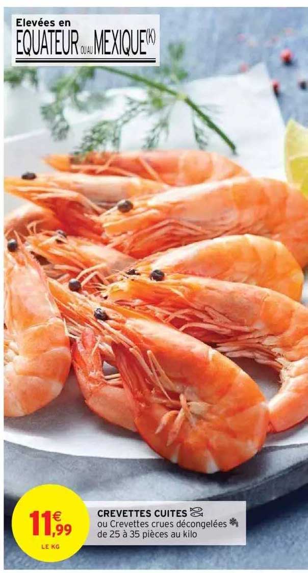 crevettes cuites ou crevettes crues décongelées de 25 à 35 pièces de kilo