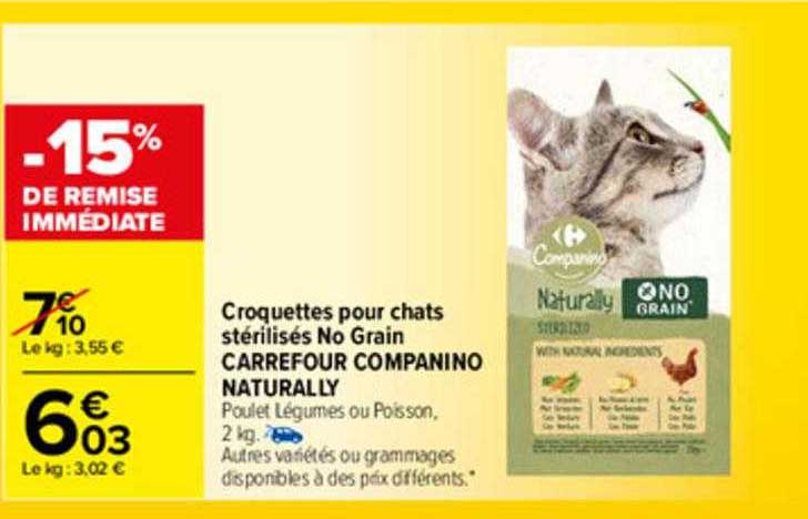 Croquettes Pour Chats Stérilisés No Grain Carrefour Companino Naturally