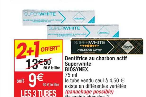Dentifrice Au Charbon Actif Superwhite Biosynex