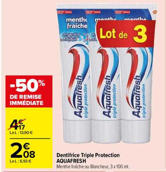 Dentifrice Triple Protection Aquafresh -50% De Remise Immédiate