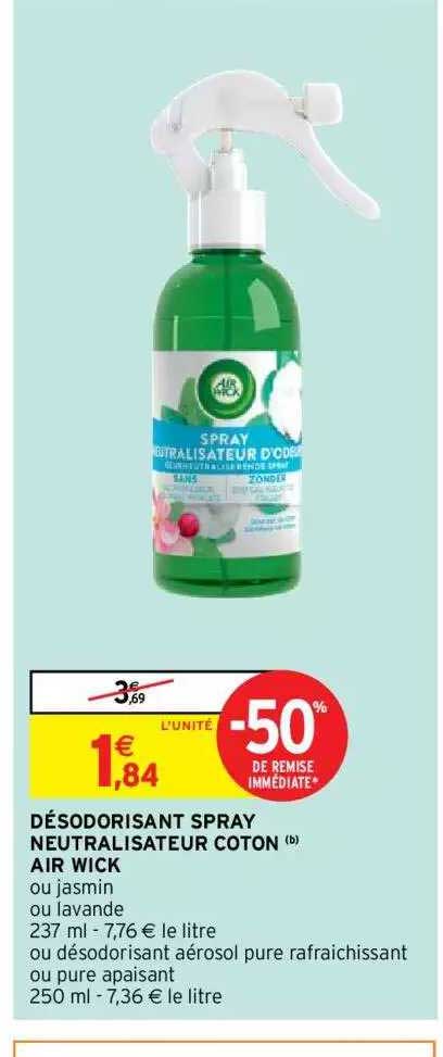 désodorisant spray neutralisateur coton air wick -50% de remise immédiate