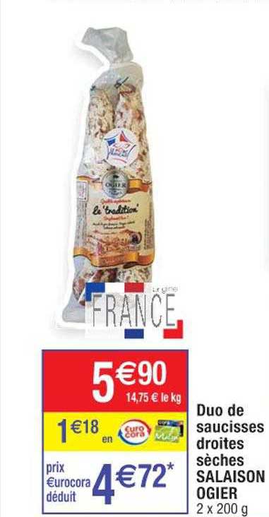 duo de saucisses droites sèches salaison ogier