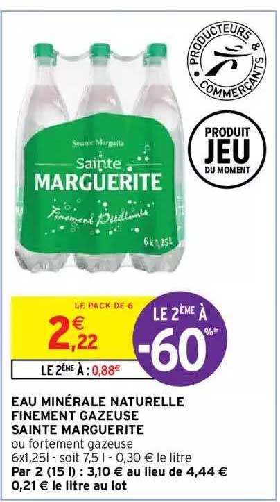 eau minérale naturelle finement gazeuse sainte marguerite le 2ème à -60%