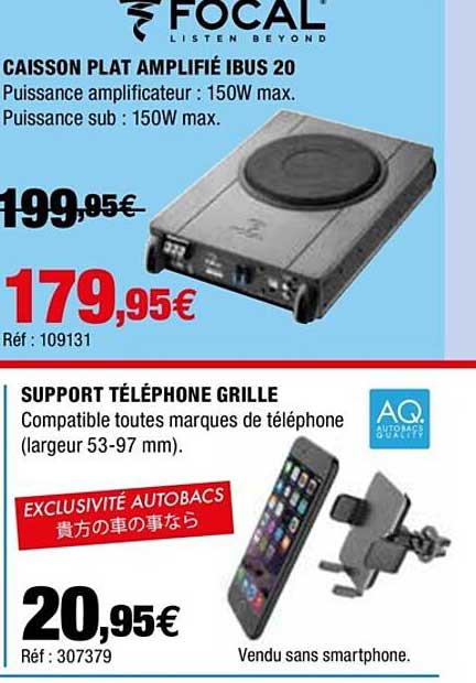 focal caisson plat amplifié ibus 20 support téléphone grille