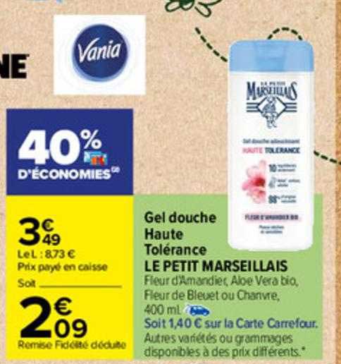 gel douche haute tolérance le petit marseillais