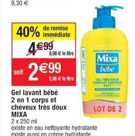 gel lavant bébé 2 en 1 corps et cheveux très doux mixa