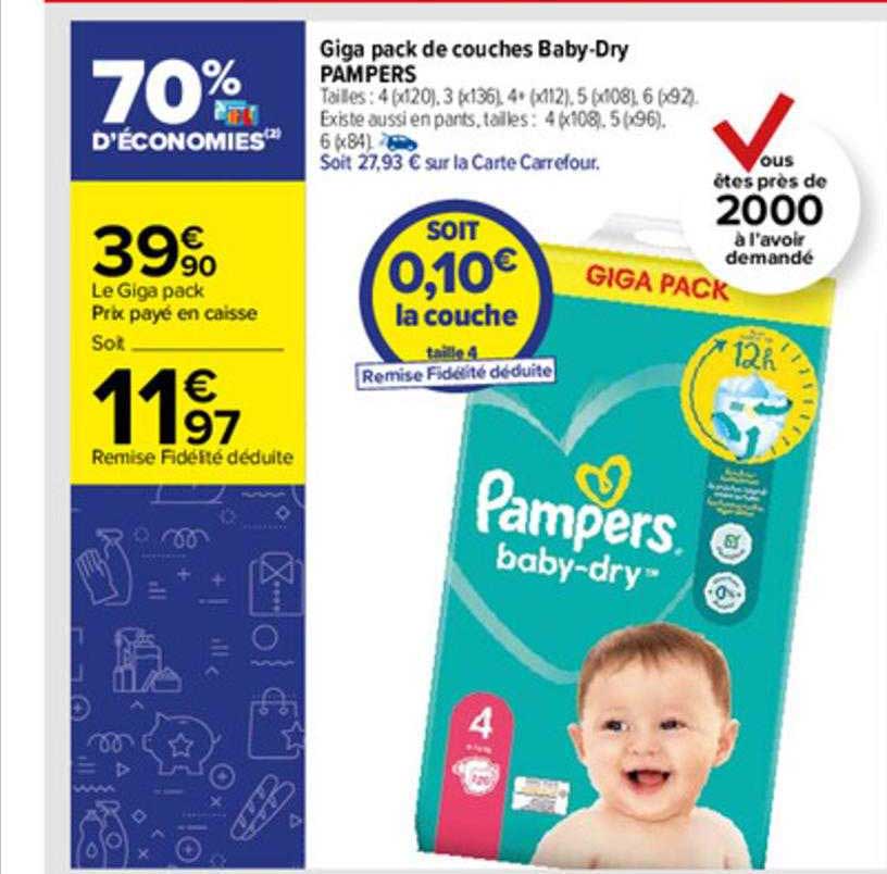 giga pack de couches baby-dry pampers