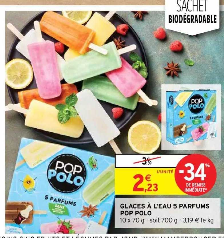 glaces à l'eau 5 parfums pop polo
