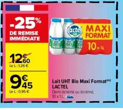 Lait Uht Bio Maxi Format Lactel