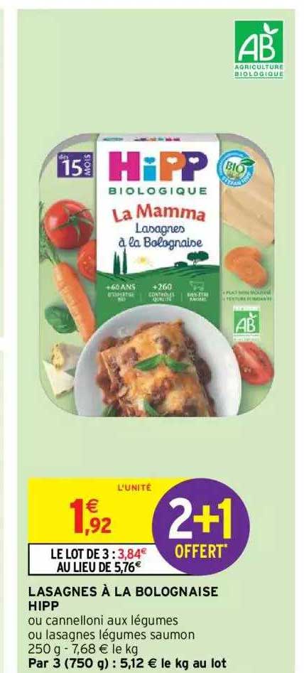 Lasagnes à La Bolognaise Hipp 2+1 Offert