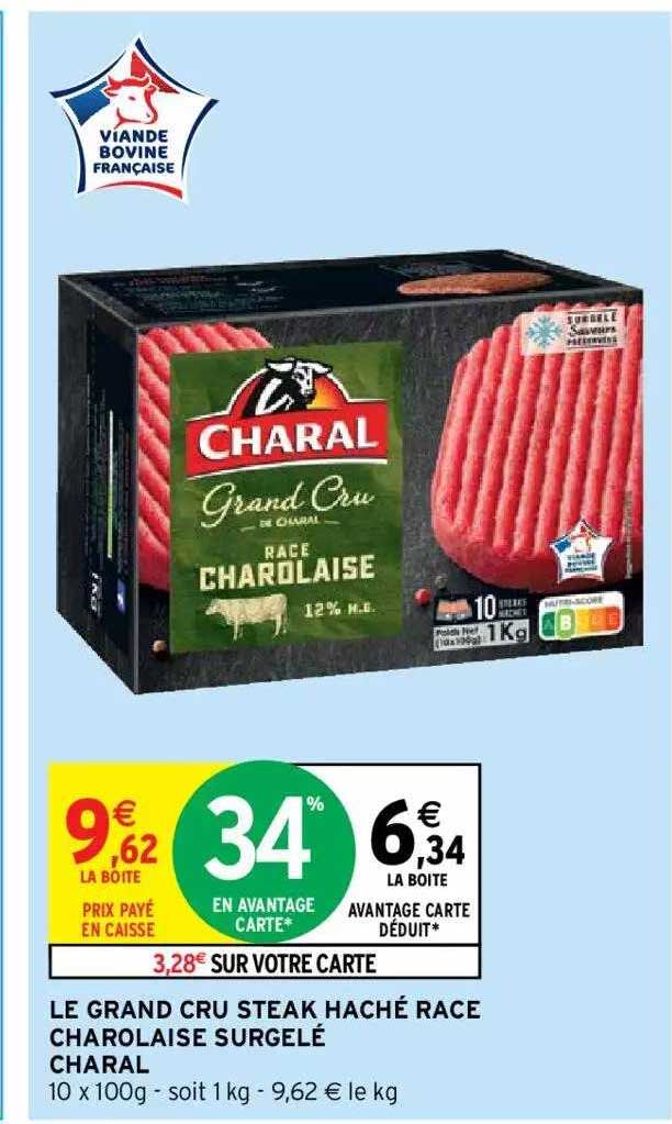 Le Grand Cru Steak Haché Race Charolaise Surgelé Charal