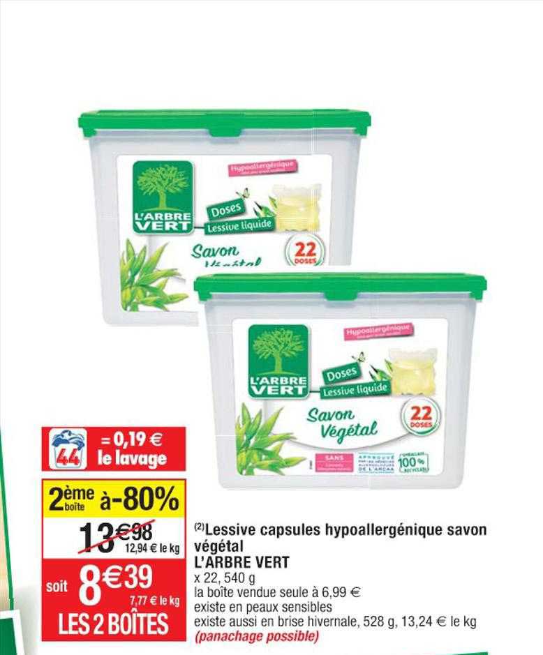 lessive capsules hypoallergénique savon végétal l'arbre vert
