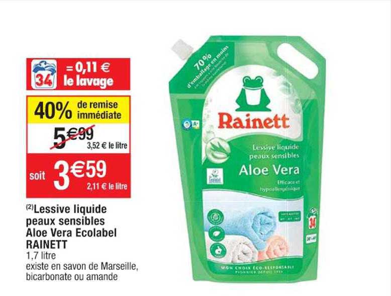 lessive liquide peaux sensibles aloé vera ecolabel rainett