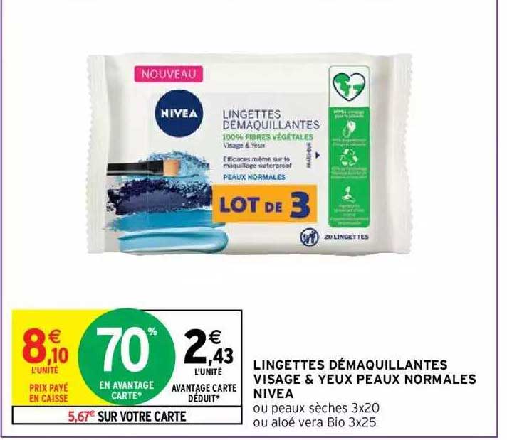 lingettes démaqillantes visage & yeux peau normales nivea