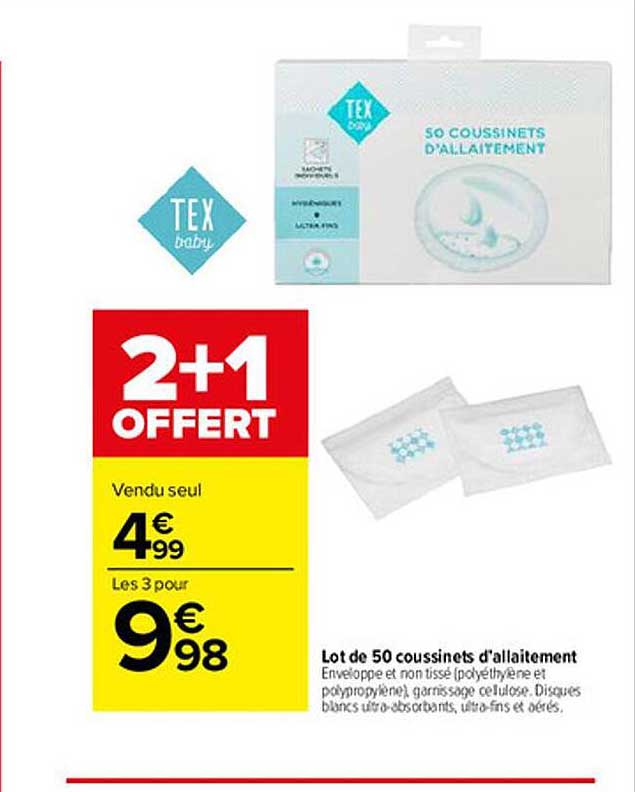 lot de 50 coussinets d'allaitement tex baby