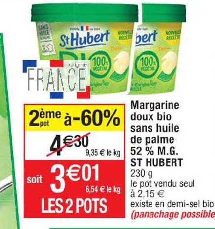 margarine doux bio sans huile de palme 52% m.g. st hubert