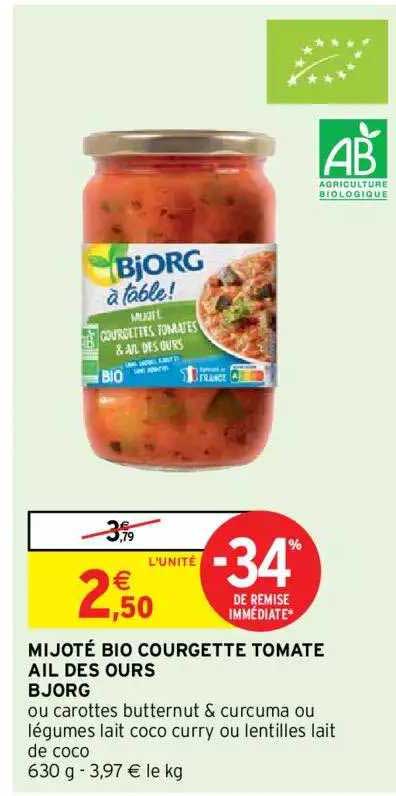 Mijoté Bio Courgette Tomate Ail Des Ours Bjorg -34% De Remise Immédiate