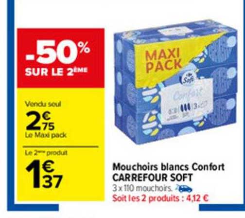 Mouchoirs Blancs Confort Carrefour Soft