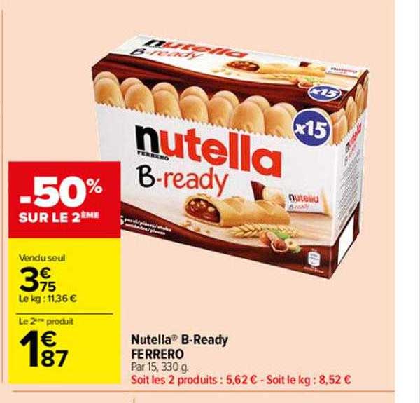 nutella b-ready ferrero -50% sur le 2ème