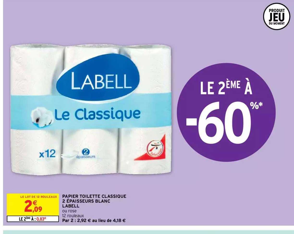 papier toilette classique 2 épaisseurs blanc labell le 2ème à -60%
