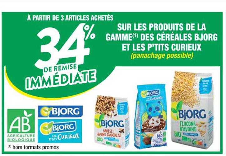 produits de la gamme des céréales bjorg et les p'tits curieux