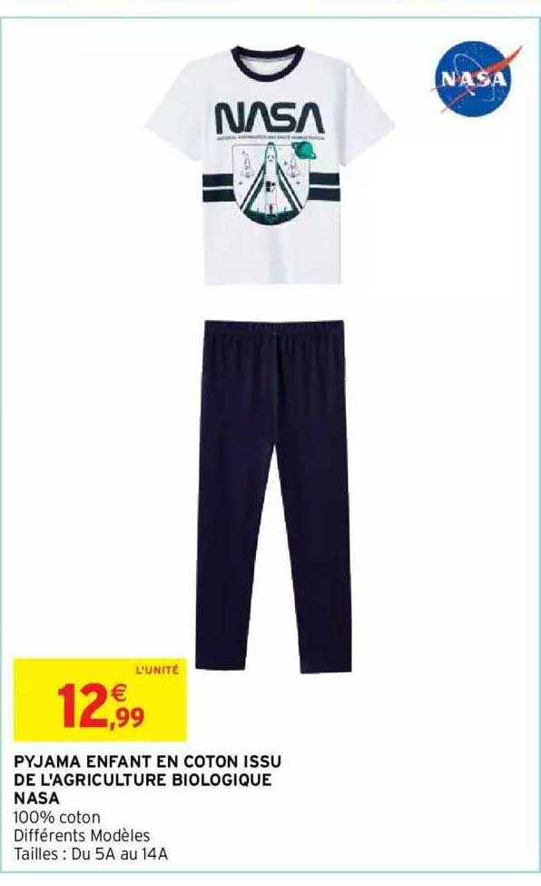 pyjama enfant en coton issu de l'agriculture biologique nasa