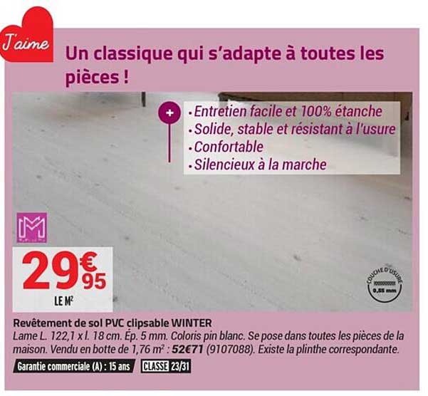 revêtement de sol pvc clipsable winter