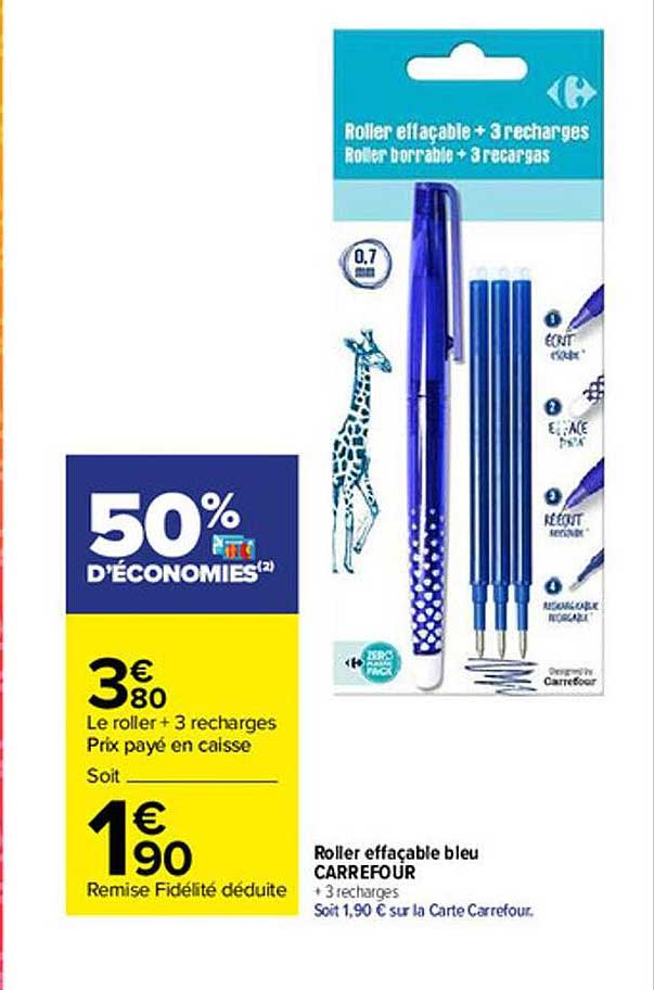 Roller Effaçable Bleu Carrefour