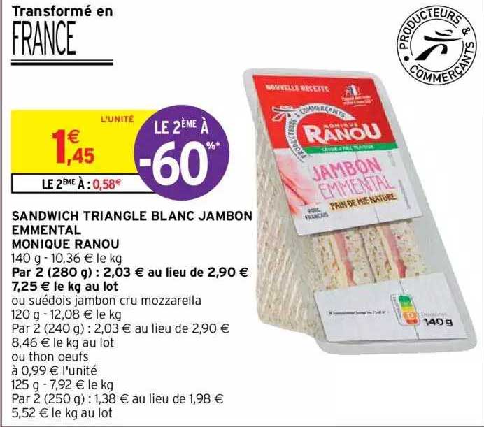 sandwich triangle blanc jambon emmental monique ranou
